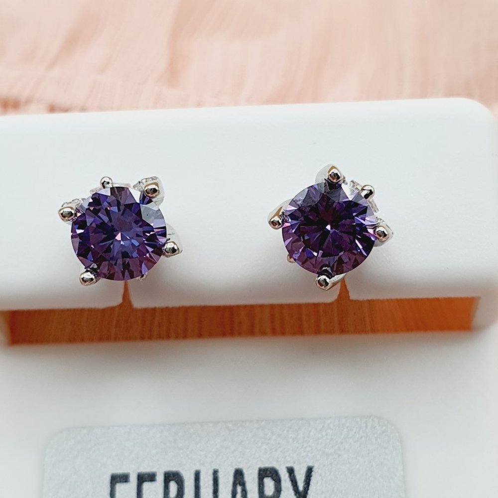 Birthstone S925 Sterling Silver CZ Stud Earrings for Women/Girl, US1925…